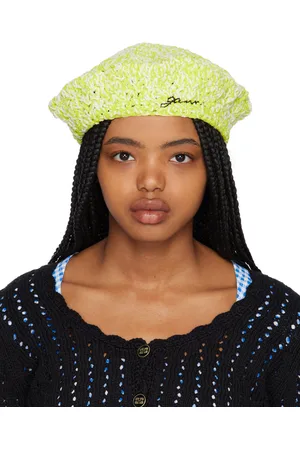 Ganni Green & White Crocheted Beret