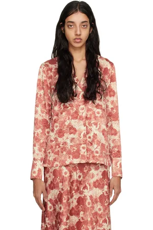 Ganni Orange Floral Long Sleeve Shirt