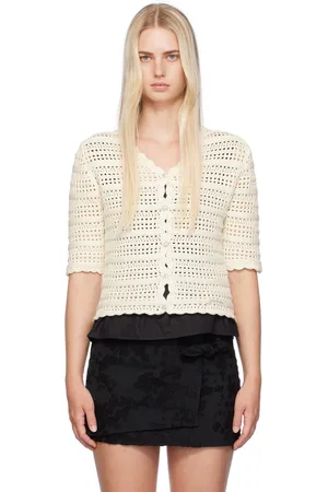 Ganni Off-White Crystal-Cut Cardigan