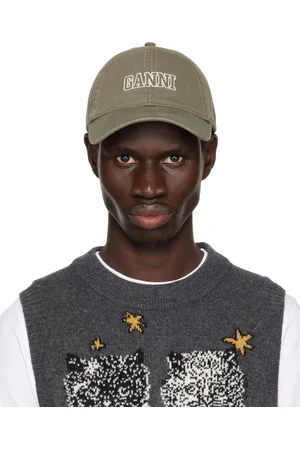 Ganni Khaki Embroidered Logo Cap