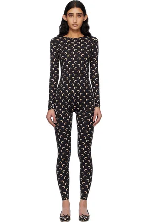 Marine Serre Black & Beige Recycled Jersey Moon Catsuit