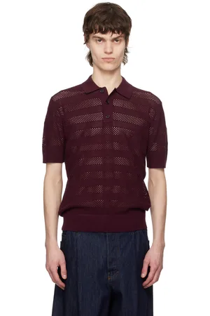 DRIES VAN NOTEN Burgundy Open-Knit Polo
