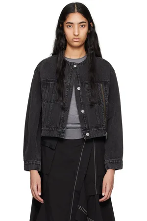 3.1 Phillip Lim Black Crewneck Cropped Denim Jacket