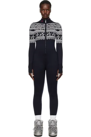 Perfect Moment Navy Intarsia-Knit Merino Wool Jumpsuit