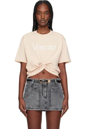 VERSACE Beige 1978 Re-Edition Logo Safety Pin Crop T-shirt