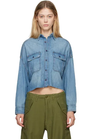 R13 Blue Cropped Denim Shirt