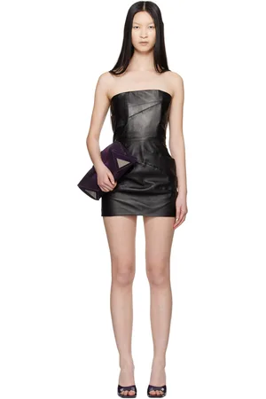 The Attico Black Strapless Leather Minidress