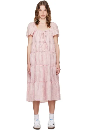 Ganni Pink Layer Midi Dress