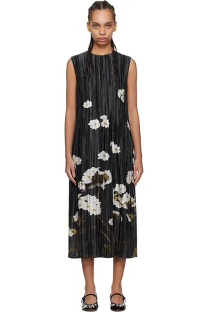 Erdem Black Pleated Sleeveless Midi Dress