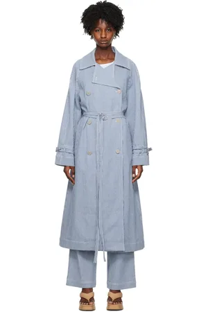 REMAIN Birger Christensen Blue Striped Trench Coat