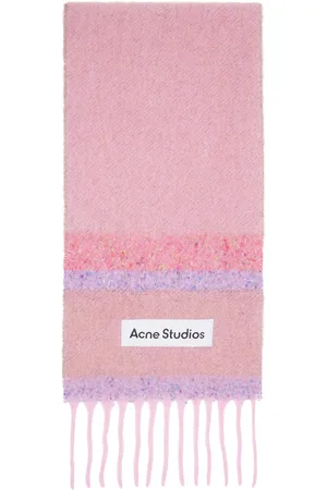 Acne Studios Pink Fringed Logo Scarf