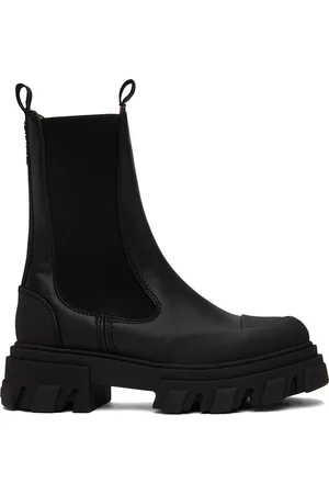 Ganni Black Stitch Cleated Mid Chelsea Boots