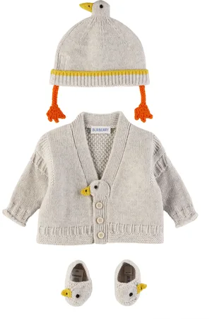 Burberry Baby Gray Duck Wool Cashmere Cardigan Set