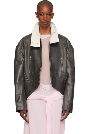 J.W.Anderson Gray Curved Hem High Neck Leather Jacket