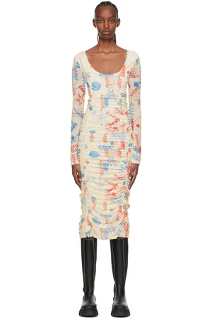 Ganni Off-White Recycled Nylon Midi Dress