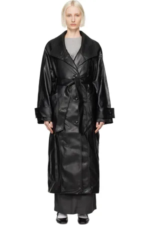 OPEN YY High Neck Collar Faux-Leather Trench Coat