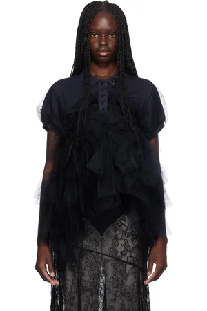 Simone Rocha Navy Puff Sleeve Tulle Frill Polo