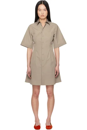 Ami Taupe Cotton Short Sleeve Shirt Minidress