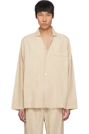 Tekla Tan & Beige Poplin Long-Sleeved Pyjama Shirt