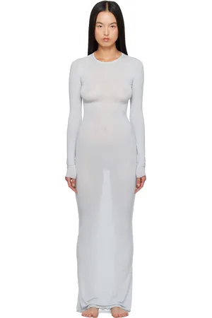 SKIMS SSENSE Exclusive Blue Sheer Modal Long Sleeve Maxi Dress