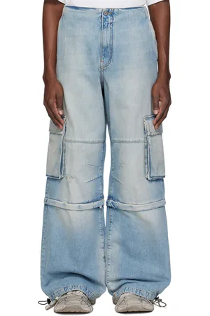 We11 Done Blue Faded Denim Zip-off Cargo Pants