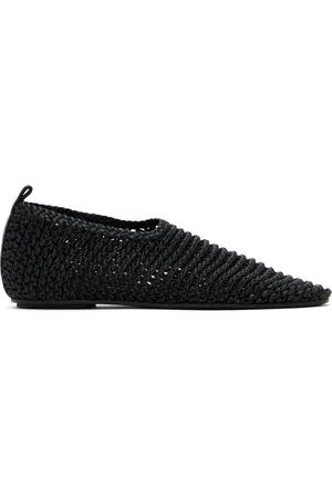 Totême Black Woven Leather Ballerina Flats