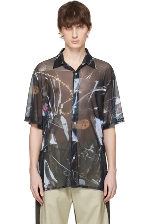 Serapis Blue & Black Sougiades Grid Mesh Shirt