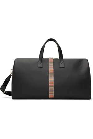 Paul Smith Black Leather Signature Stripe Trim Holdall Duffle Bag