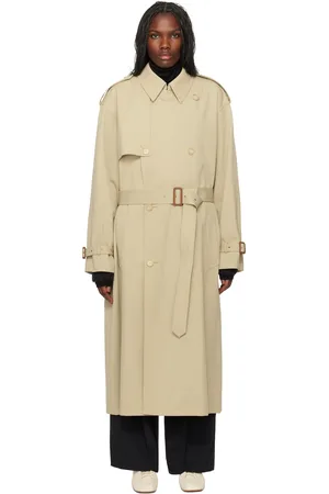 Auralee Beige Wool Cavalry Twill Laminate Trench Coat