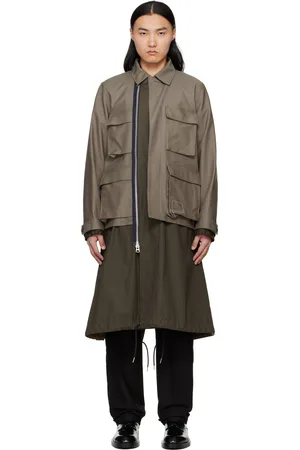 SACAI Taupe & Khaki WTAPS Edition Cotton Back Satin Coat