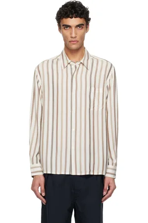 Wacko Maria Off- & Brown Striped Regular Collar Shirt