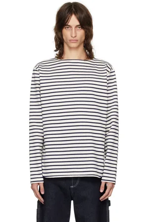 JUNYA WATANABE Navy & White Cotton Stripe Long Sleeve T-Shirt