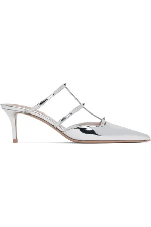 VALENTINO GARAVANI Silver Rockstud Wispy Calfskin 60mm Mules