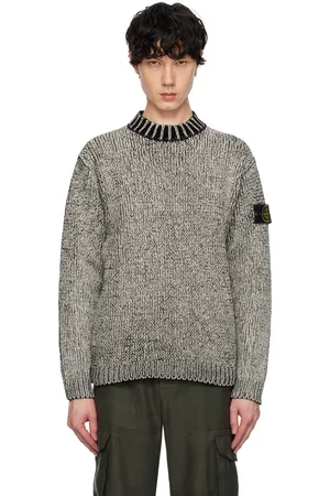 Stone Island Black & Off-White Crewneck Cotton Chenille Sweater