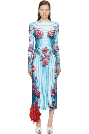 Jean Paul Gaultier Blue & Red Flower Body Morphing Maxi Dress