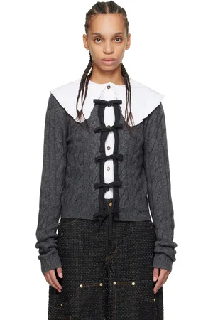 Ganni Gray Cashmere Mix Tie String Cardigan
