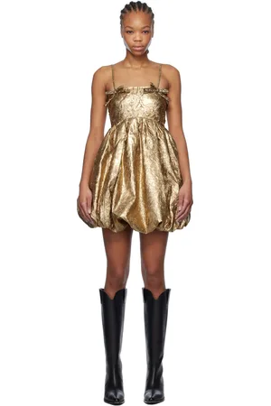 Ganni Gold Pleat Strap Minidress
