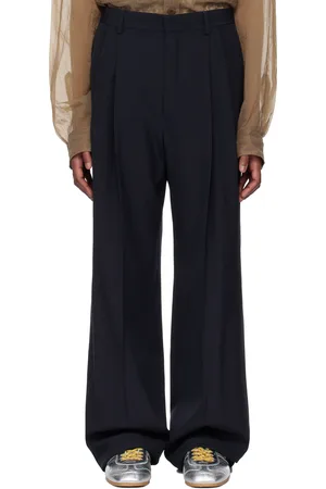 DRIES VAN NOTEN Navy Wool Straight Trousers