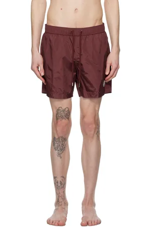 Moncler Burgundy Logo Patch Swim Shorts