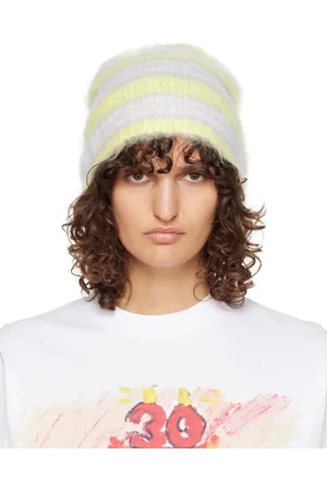 Marni White & Yellow Striped Mohair Beanie