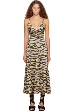 Ganni Khaki Crinkled Maxi Dress