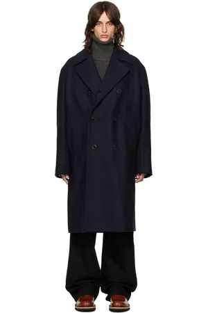 DRIES VAN NOTEN Navy Double-Breasted Coat
