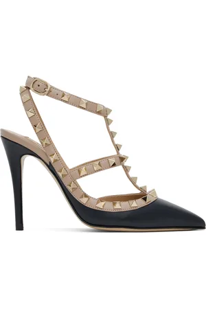 VALENTINO GARAVANI Taupe & Navy Rockstud Caged 100mm Heels