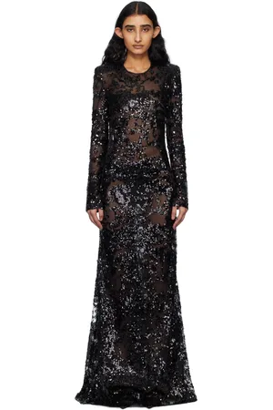 Victoria Beckham Long Sleeve Backless Sequin Maxi Dress
