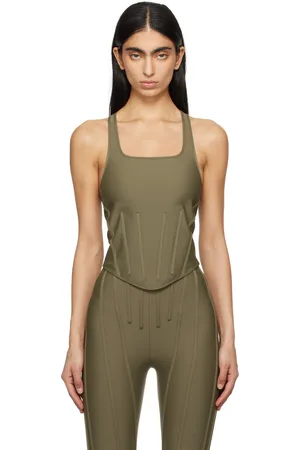 MUGLER Khaki Corseted Tank Top