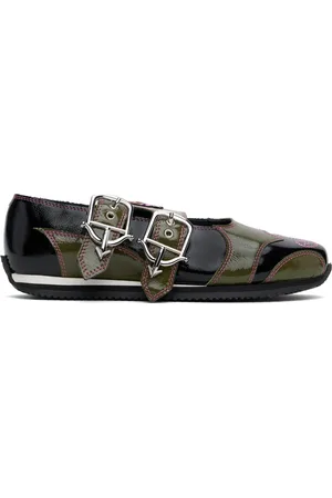 Chopova Lowena Green & Black Doris Buckle Ballerina Flats