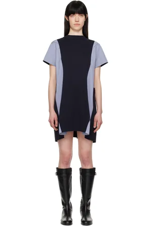 SACAI Navy Poplin & Knit Minidress