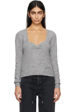 Ganni Gray Sweetheart Neck Sweater