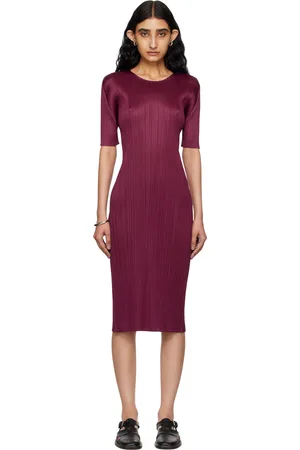 PLEATS PLEASE ISSEY MIYAKE Burgundy Monthly Colors May Midi Dress