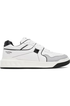 VALENTINO GARAVANI White & Black One Stud Low-Top Nappa Sneakers
